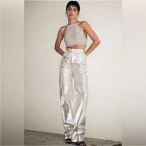 Zara silver metallic foil denim jeans ‘The Boy Fit’ size 4 fits like 2